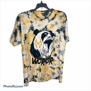 Worior Tie Dye Bear Print T-shirt Sz Large Men’s Yellow Black